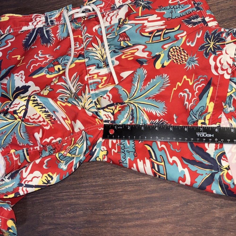 Polo Ralph Lauren Swim Shorts Mens Medium Red Floral Hawaiian Aloha Print Trunks - Picture 4 of 6